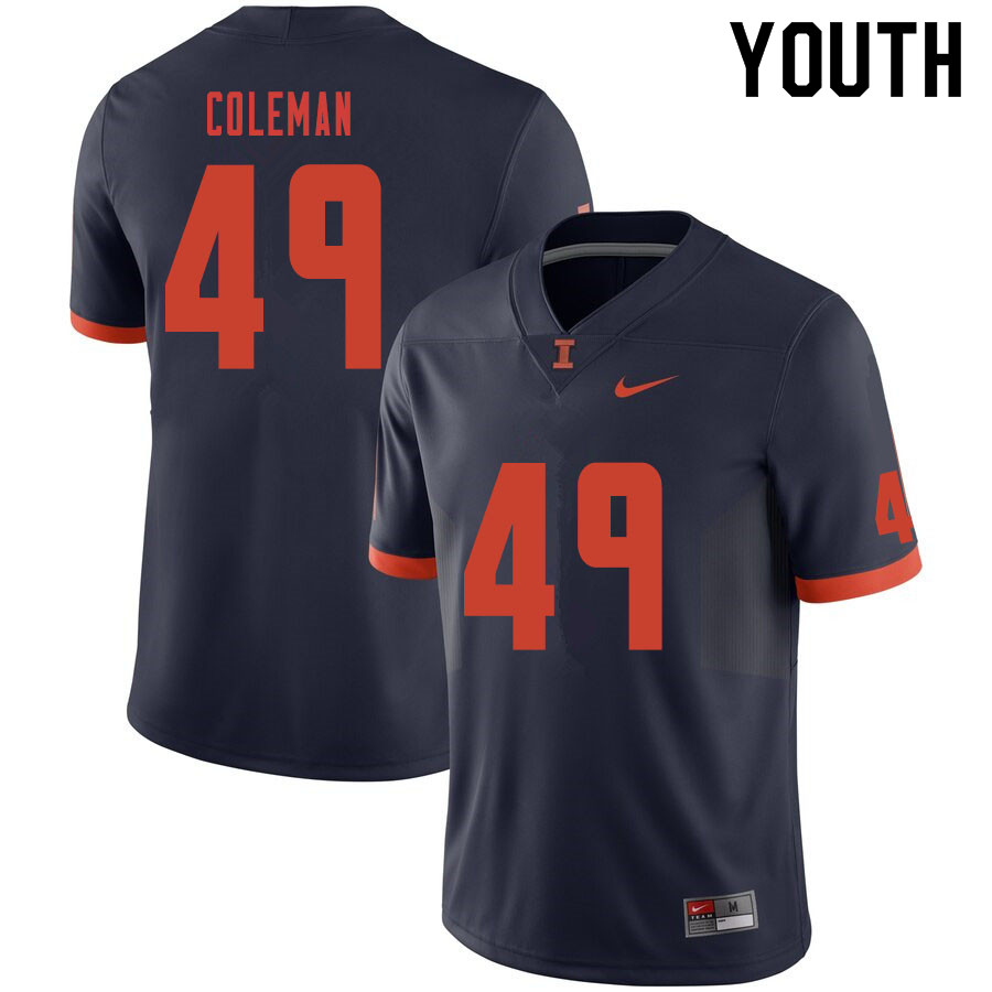 Youth #49 Seth Coleman Illinois Fighting Illini College Football Jerseys Sale-Navy - Click Image to Close